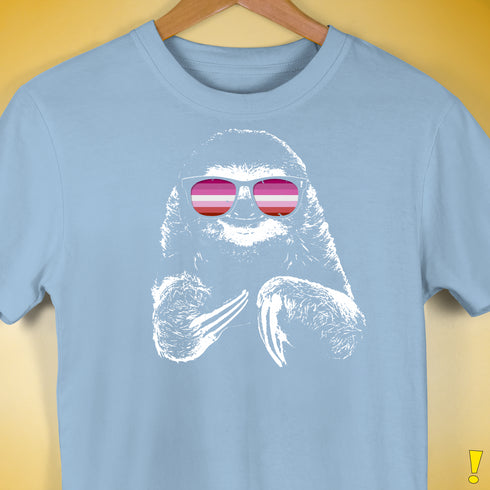 Pride Sloth Pink Lesbian Flag Sunglasses Premium Unisex T-Shirt - Baby Blue